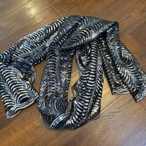 Cejon Silver Sequin Boutique Scarf | Scalloped Edge Evening Shimmer Statement